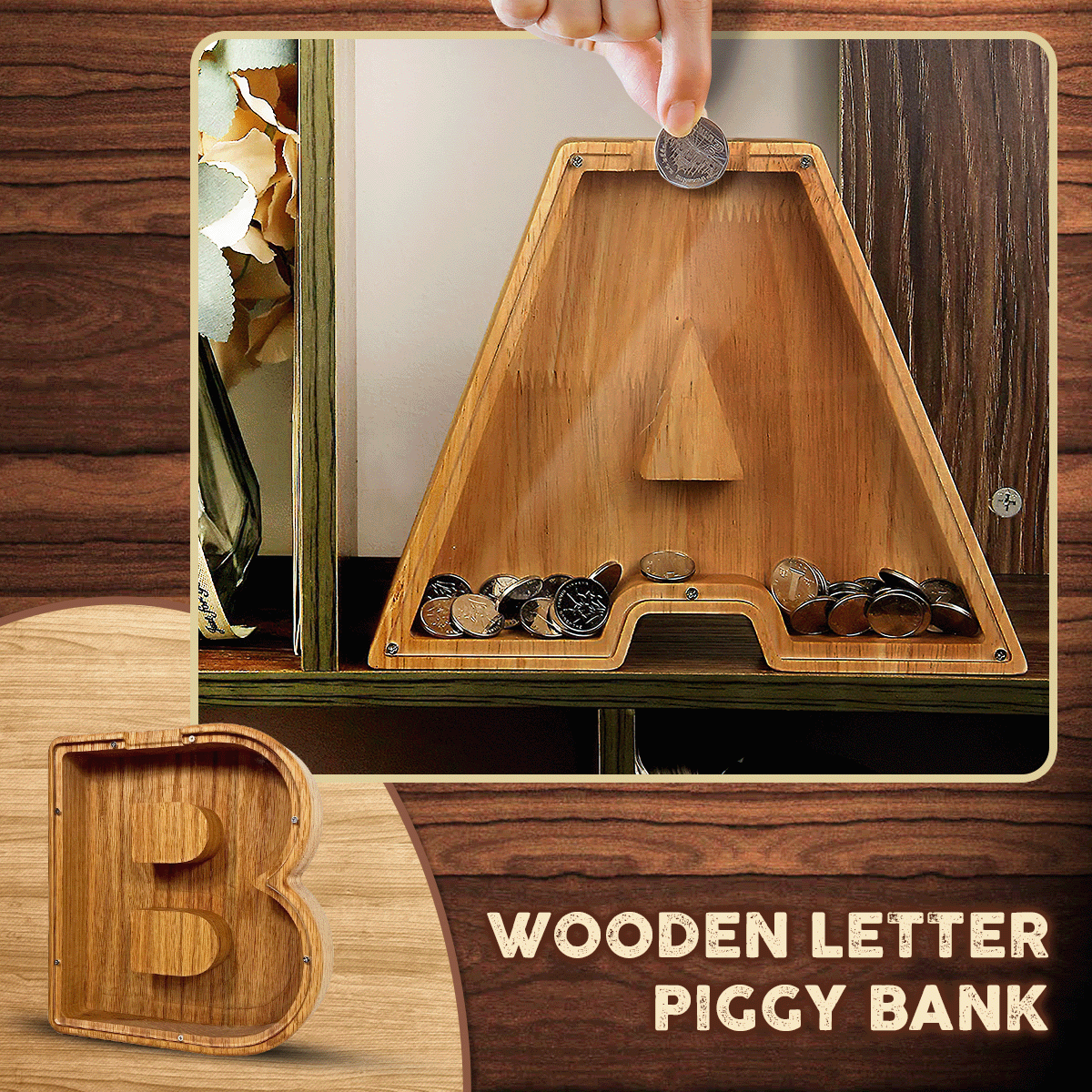 26 English Alphabet Wooden Money Piggy Bank