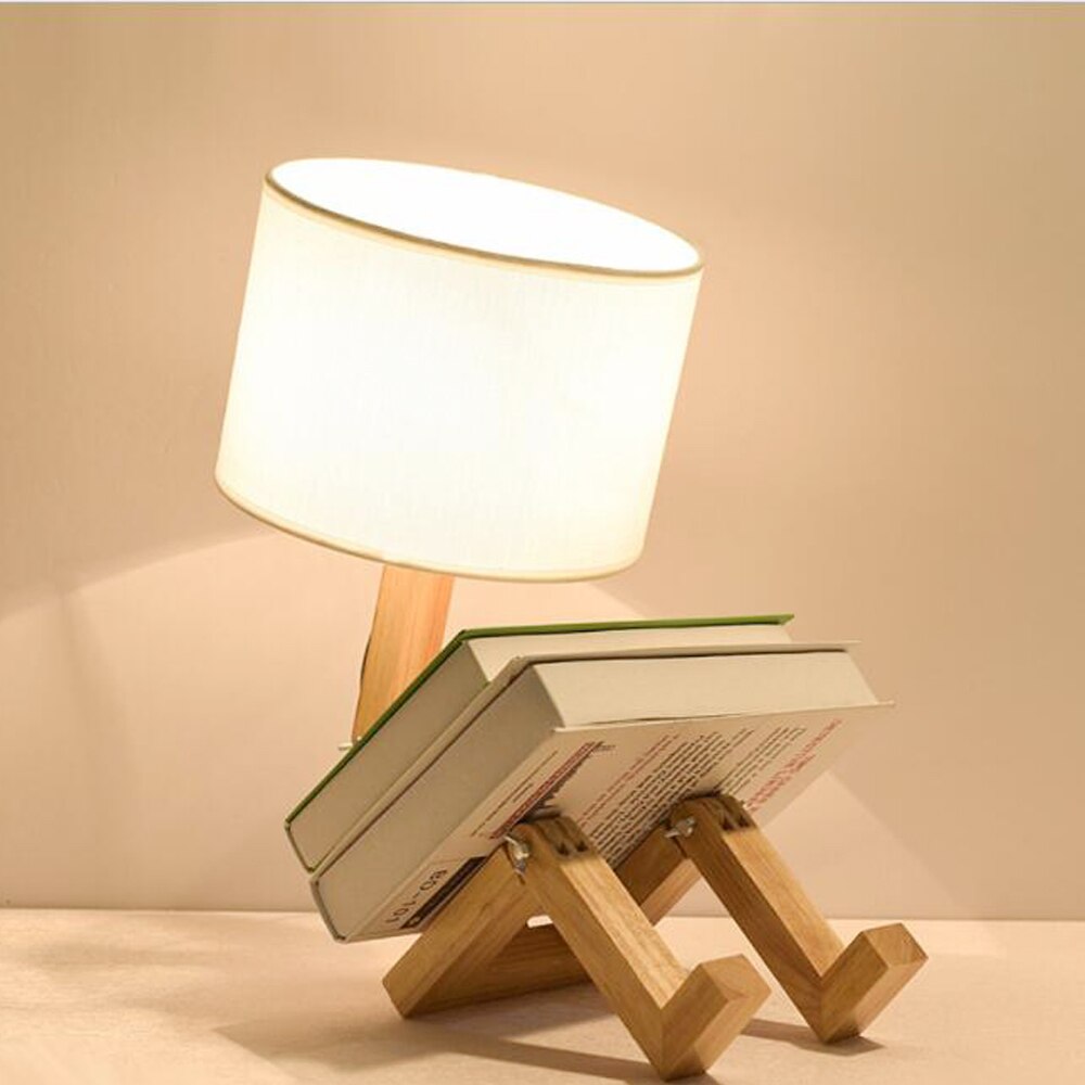 Robot Wooden Table Lamp Holder
