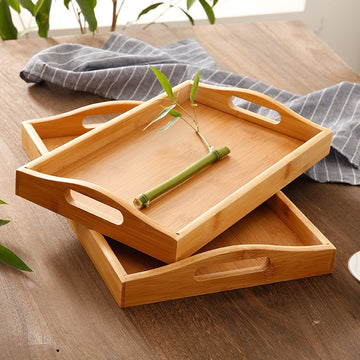 Rectangular Bamboo Dinner Trays with Handles