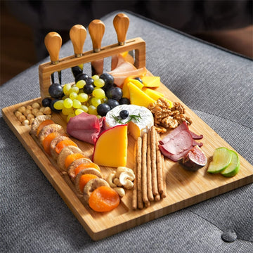 Natural Bamboo Cheese Board & Knives For Kitchen
